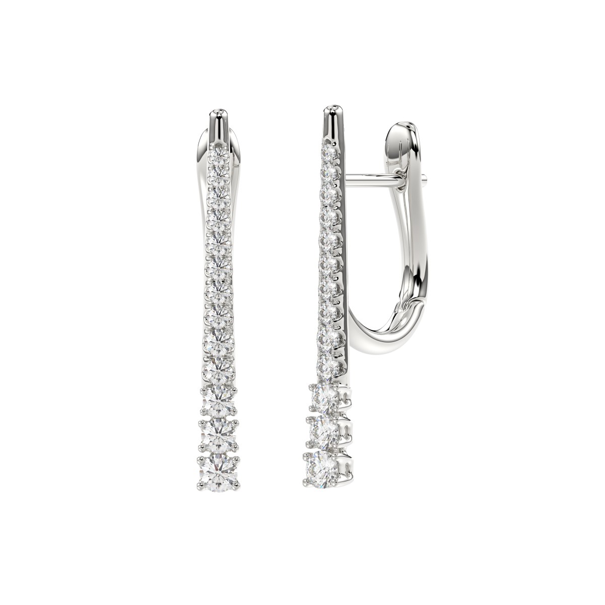 14K WHITE GOLD 3/4CT ROUND DIAMOND LADIES HOOPS EARRINGS 