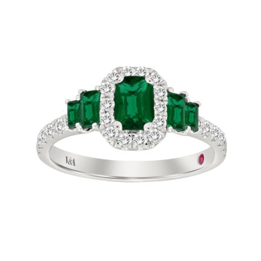 14K WHITE GOLD 1 1/2CT ROUND/BAGUETTE/EMERALD DIAMOND LADIES FASHION RING(CENTER STONE GREEN EMERALD BAGUETTE DIAMOND 1CT)