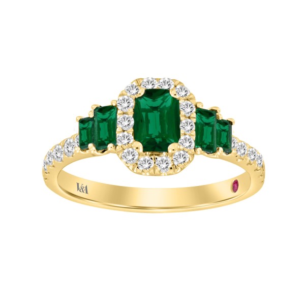14K YELLOW GOLD 1 1/2CT ROUND/BAGUETTE/EMERALD DIA...
