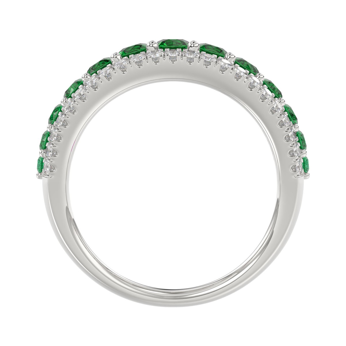 14K WHITE GOLD 1 1/6CT ROUND DIAMOND LADIES BAND(COLOR STONE ROUND GREEN EMERALD DIAMOND 7/8CT)