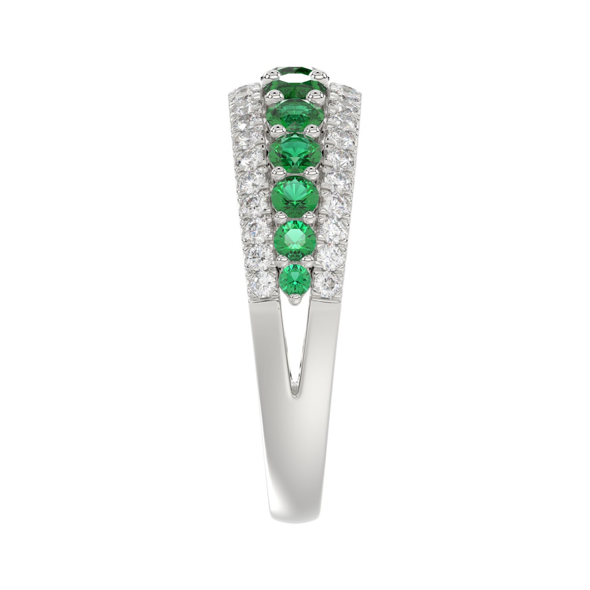 14K WHITE GOLD 1 1/6CT ROUND DIAMOND LADIES BAND(COLOR STONE ROUND GREEN EMERALD DIAMOND 7/8CT)