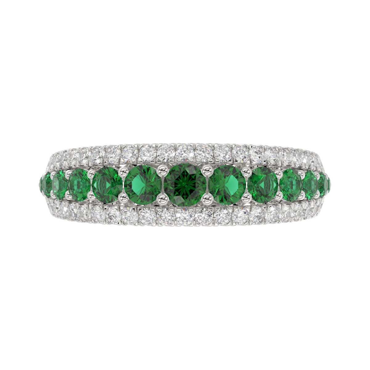 14K WHITE GOLD 1 1/6CT ROUND DIAMOND LADIES BAND(COLOR STONE ROUND GREEN EMERALD DIAMOND 7/8CT)