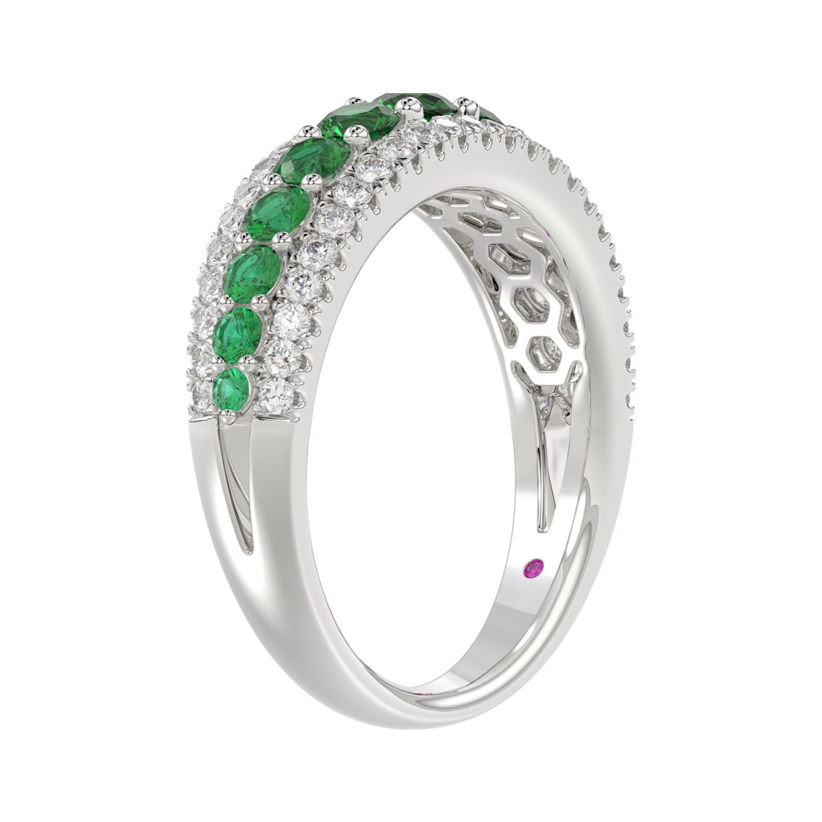 14K WHITE GOLD 1 1/6CT ROUND DIAMOND LADIES BAND(COLOR STONE ROUND GREEN EMERALD DIAMOND 7/8CT)