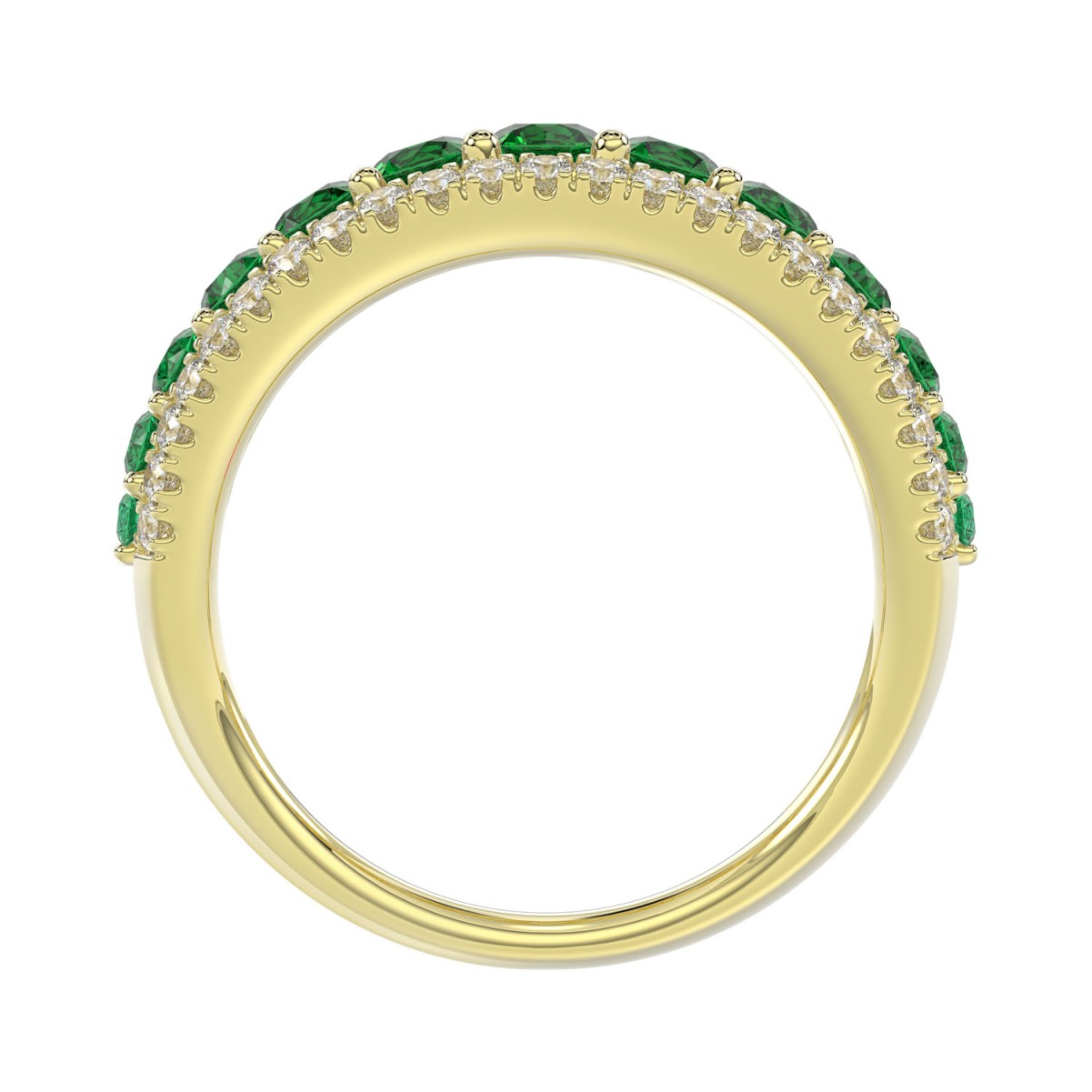 14K YELLOW GOLD 1 1/6CT ROUND DIAMOND LADIES BAND(COLOR STONE ROUND GREEN EMERALD DIAMOND 7/8CT)