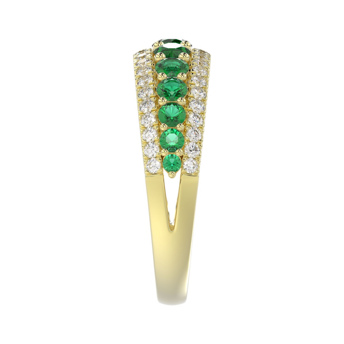 14K YELLOW GOLD 1 1/6CT ROUND DIAMOND LADIES BAND(COLOR STONE ROUND GREEN EMERALD DIAMOND 7/8CT)