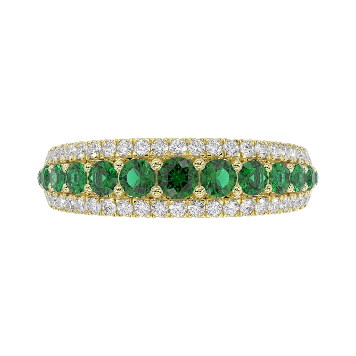 14K YELLOW GOLD 1 1/6CT ROUND DIAMOND LADIES BAND(COLOR STONE ROUND GREEN EMERALD DIAMOND 7/8CT)