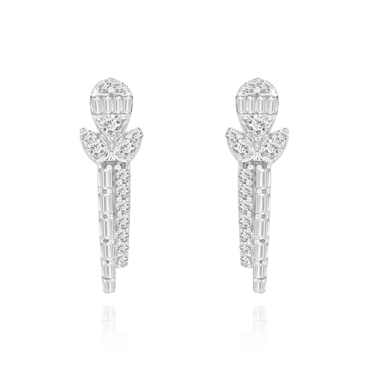 14K WHITE GOLD 1/2CT ROUND/BAGUETTE DIAMOND LADIES EARRINGS