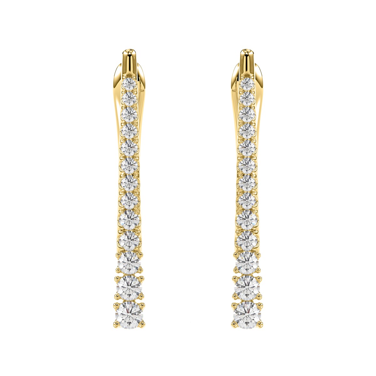 14K YELLOW GOLD 1/4CT ROUND DIAMOND LADIES HOOPS EARRINGS 