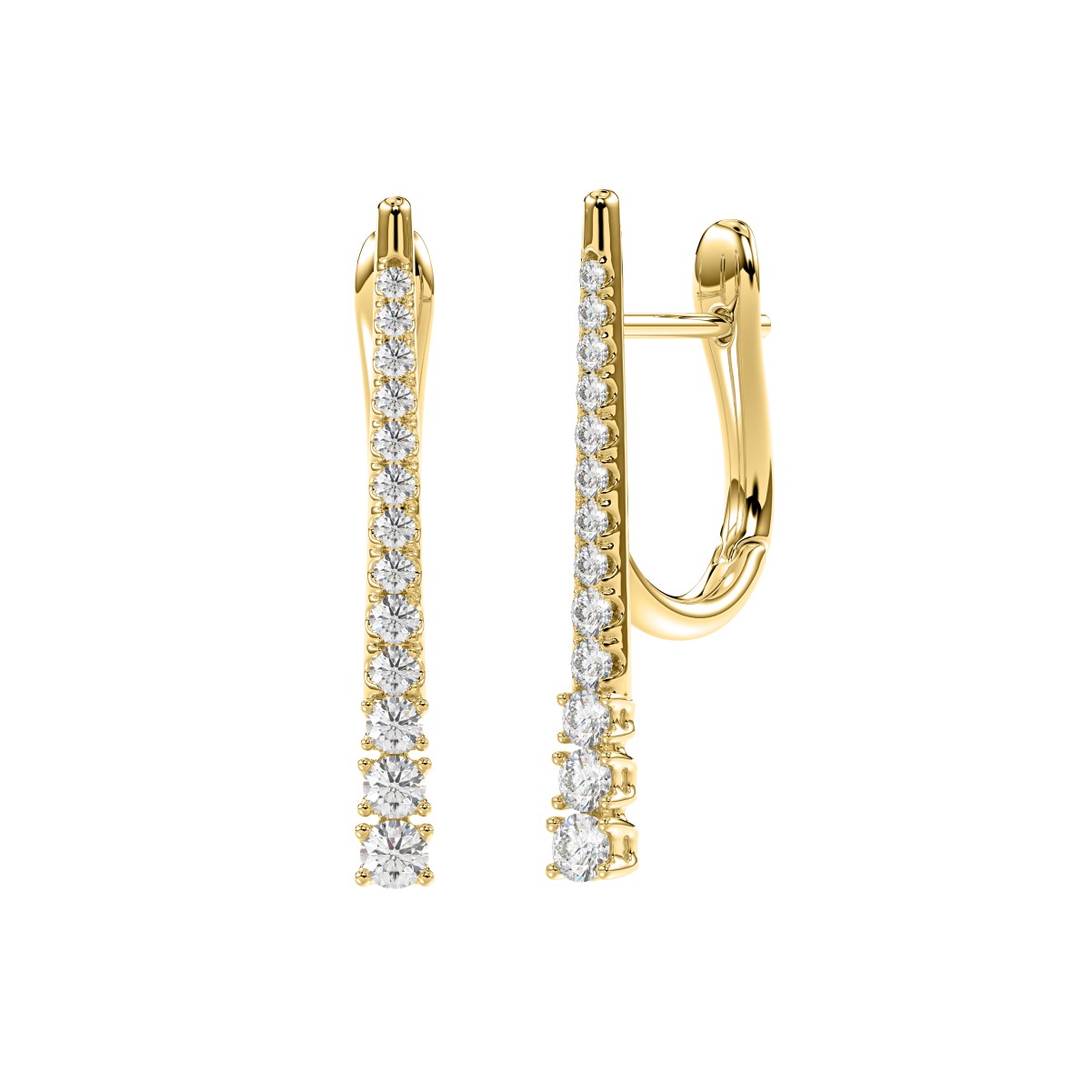 14K YELLOW GOLD 1/4CT ROUND DIAMOND LADIES HOOPS EARRINGS 