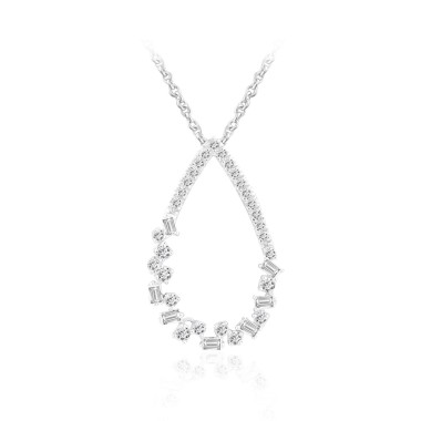 14K WHITE GOLD 1/3CT ROUND/BAGUETTE DIAMOND LADIES PENDANT WITH CHAIN  
