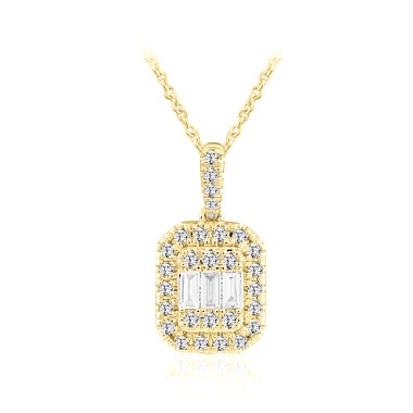 14K YELLOW GOLD 1/3CT ROUND/BAGUETTE DIAMOND LADIES PENDANT WITH CHAIN  