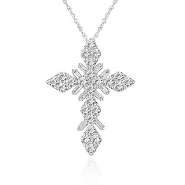 14K WHITE  GOLD 1CT ROUND/BAGUETTE DIAMOND LADIES PENDANT WITH CHAIN  