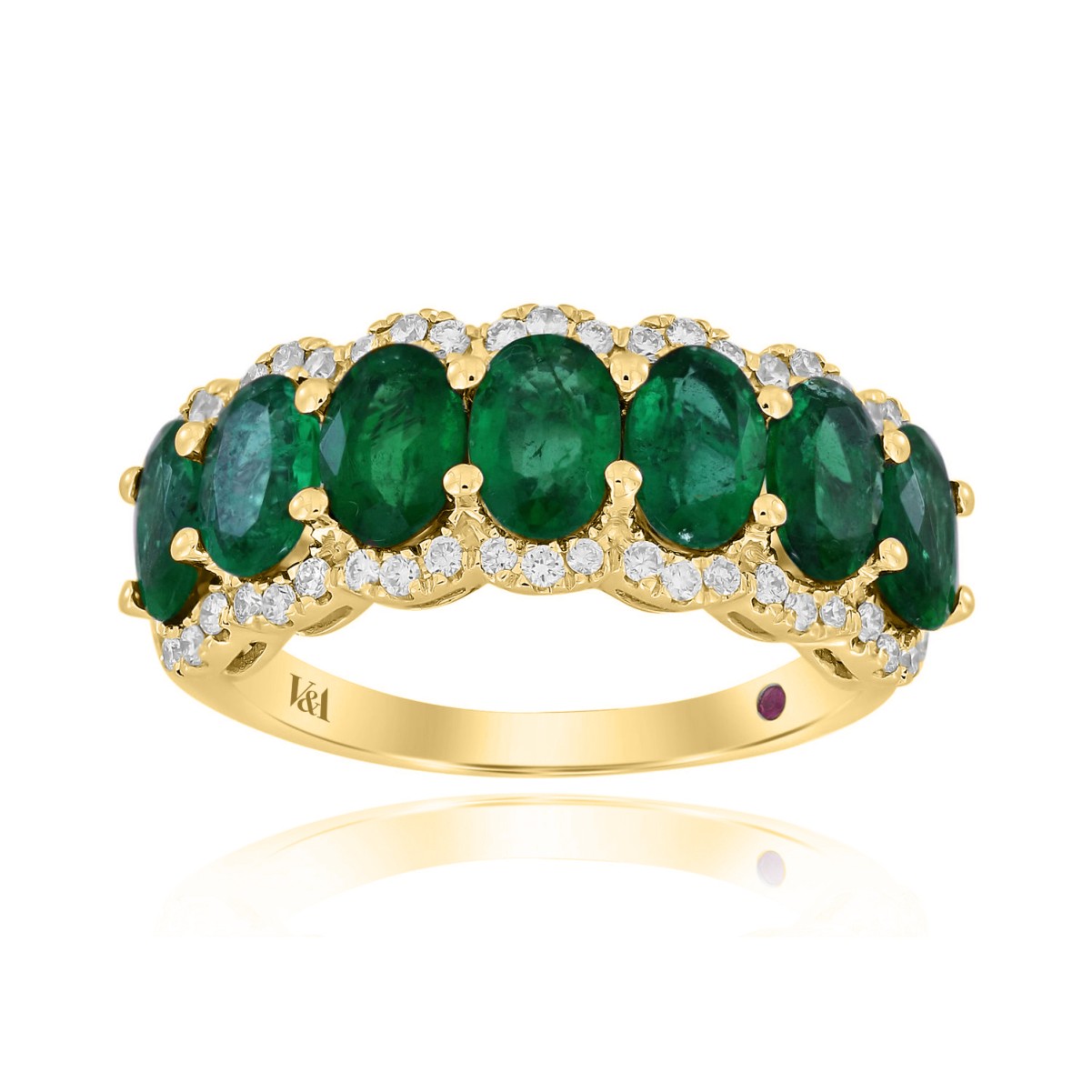 14K YELLOW GOLD 3 1/6CT ROUND/OVAL DIAMOND LADIES BAND(COLOR STONE OVAL GREEN EMERALD DIAMOND 2 3/4CT)