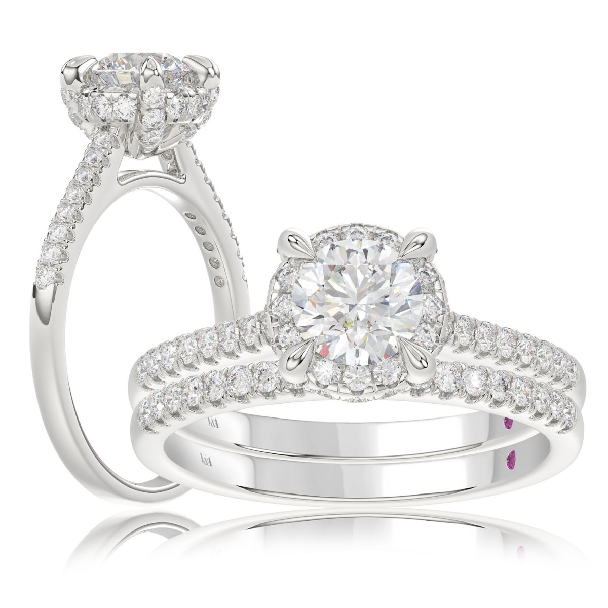 14K WHITE GOLD 1 1/2CT ROUND DIAMOND LADIES BRIDAL SET (CENTER STONE ROUND DIAMOND 1CT)