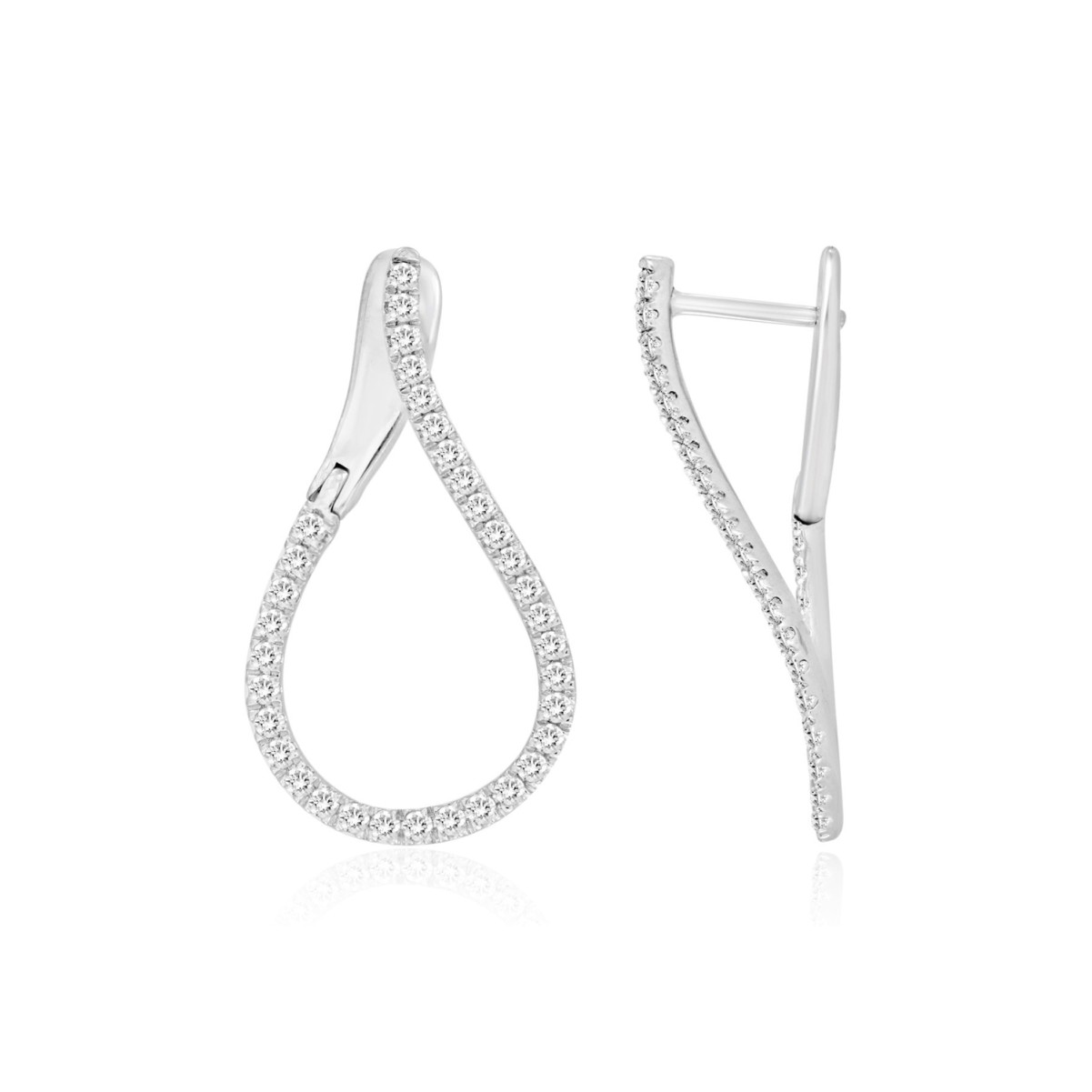 14K WHITE GOLD 1/2CT ROUND DIAMOND LADIES HOOPS EARRINGS 