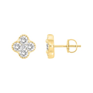 14K YELLOW GOLD 1/2CT ROUND DIAMOND LADIES EARRINGS