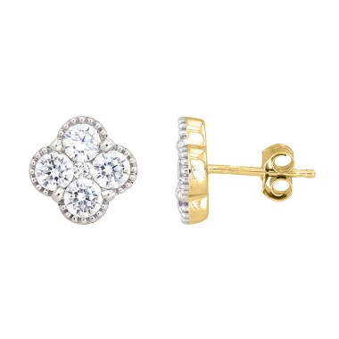 14K YELLOW GOLD 2CT ROUND DIAMOND LADIES EARRINGS