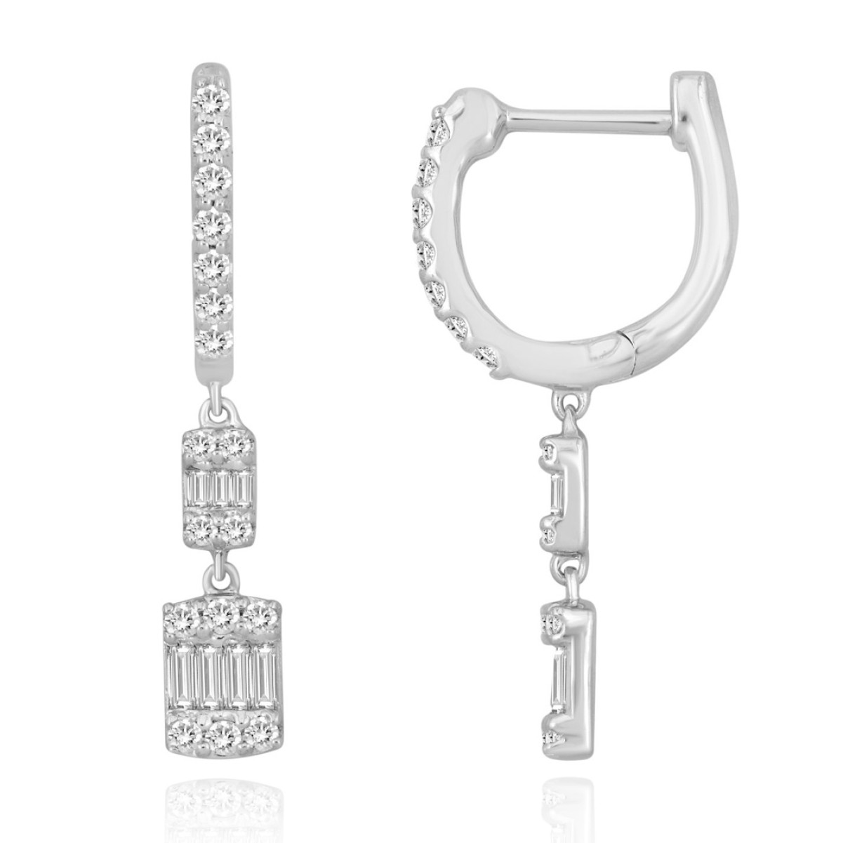 14K WHITE GOLD 1/2CT ROUND/BAGUETTE DIAMOND LADIES EARRINGS