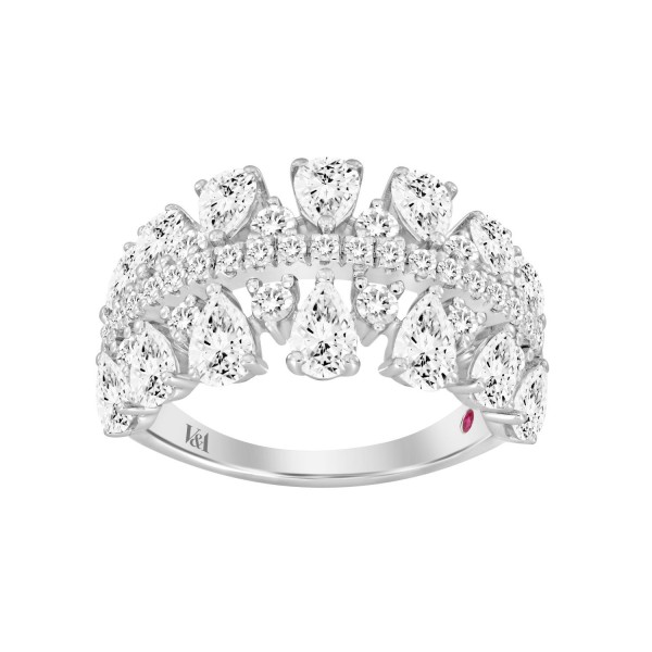 14K WHITE GOLD 2 1/2CT ROUND/PEAR DIAMOND LADIES R...