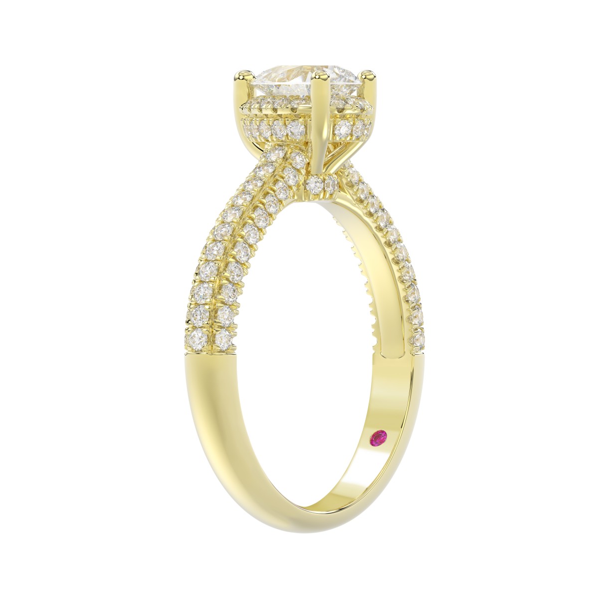 14K YELLOW GOLD 1 1/4CT ROUND/PEAR DIAMOND LADIES RING(CENTER STONE PEAR DIAMOND 3/4CT)