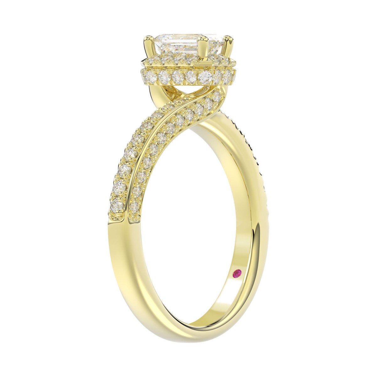 14K YELLOW GOLD 1 1/4CT ROUND/EMERALD DIAMOND LADIES RING(CENTER STONE EMERALD DIAMOND 3/4CT)