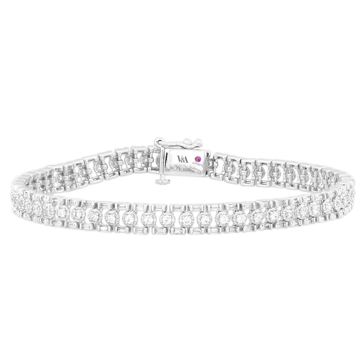 14K WHITE GOLD 2 1/2CT ROUND/BAGUETTE DIAMOND LADIES BRACELET