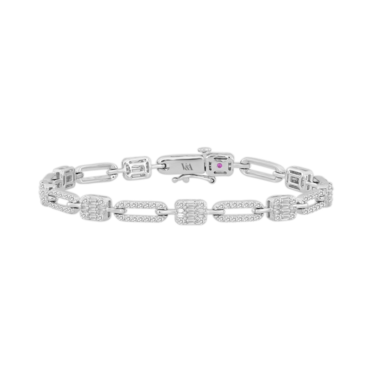 14K WHITE GOLD 2 1/4CT ROUND/BAGUETTE DIAMOND LADIES BRACELET