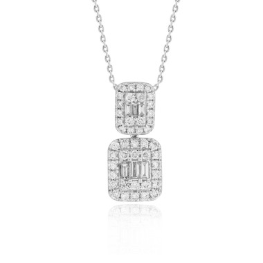 14K WHITE GOLD 1/2CT ROUND/BAGUETTE DIAMOND LADIES PENDANT WITH CHAIN 