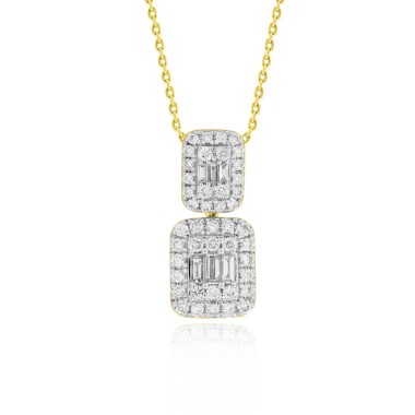 14K YELLOW GOLD 1/2CT ROUND/BAGUETTE DIAMOND LADIES PENDANT WITH CHAIN 