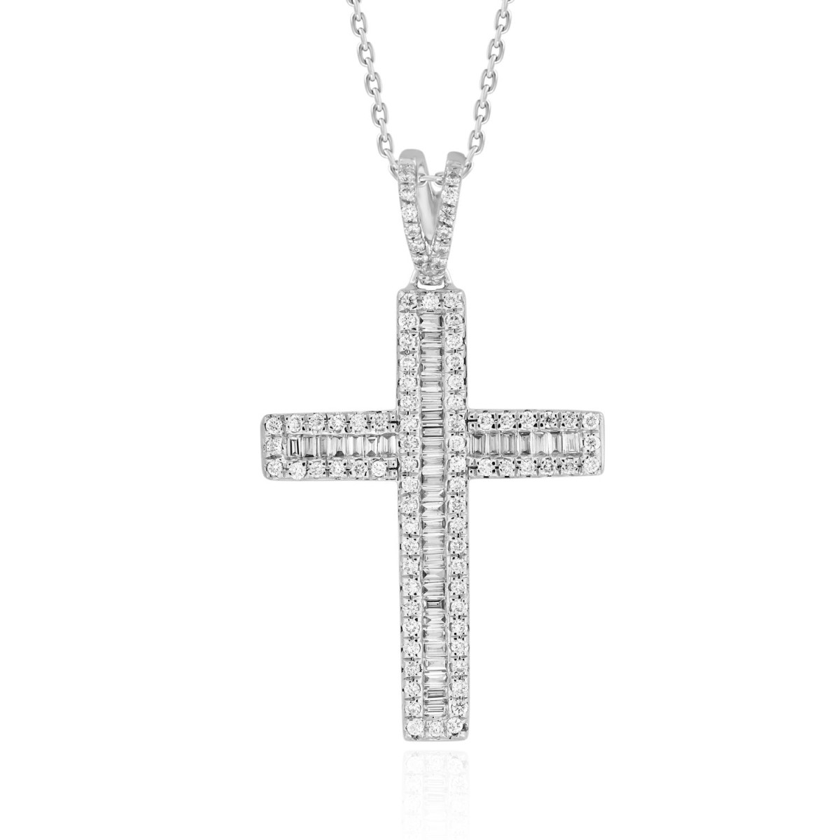 14K WHITE GOLD 5/8CT ROUND/BAGUETTE DIAMOND LADIES PENDANT WITH CHAIN 
