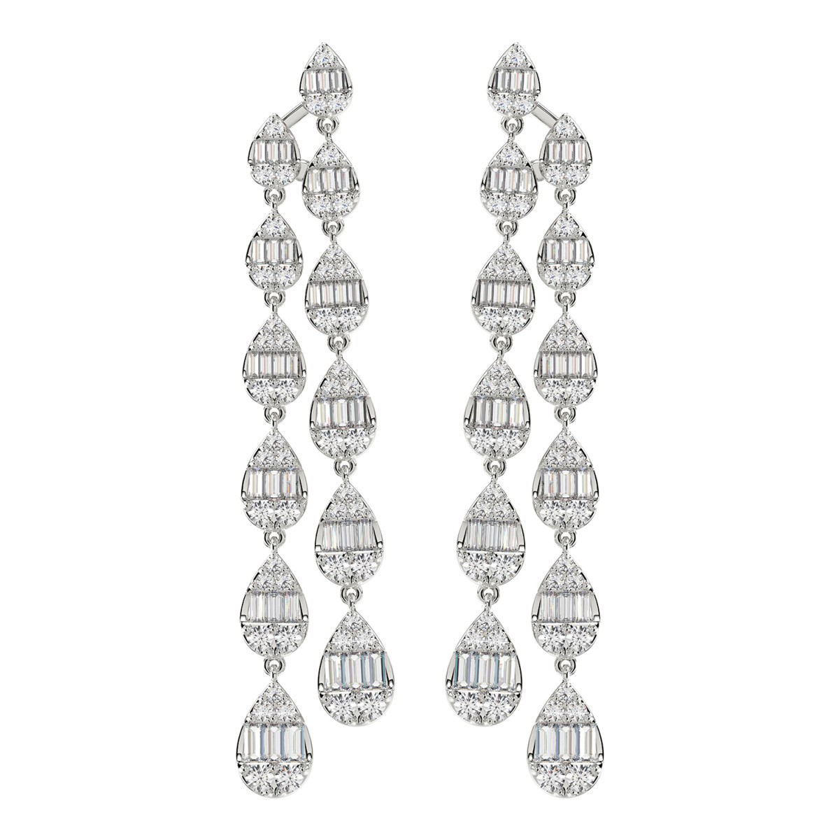 14K WHITE GOLD 2 1/2CT ROUND/BAGUETTE DIAMOND LADIES EARRINGS