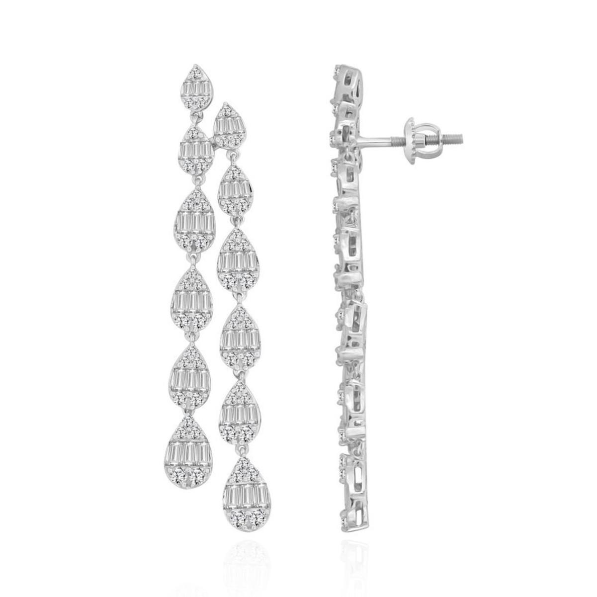 14K WHITE GOLD 2 1/2CT ROUND/BAGUETTE DIAMOND LADIES EARRINGS