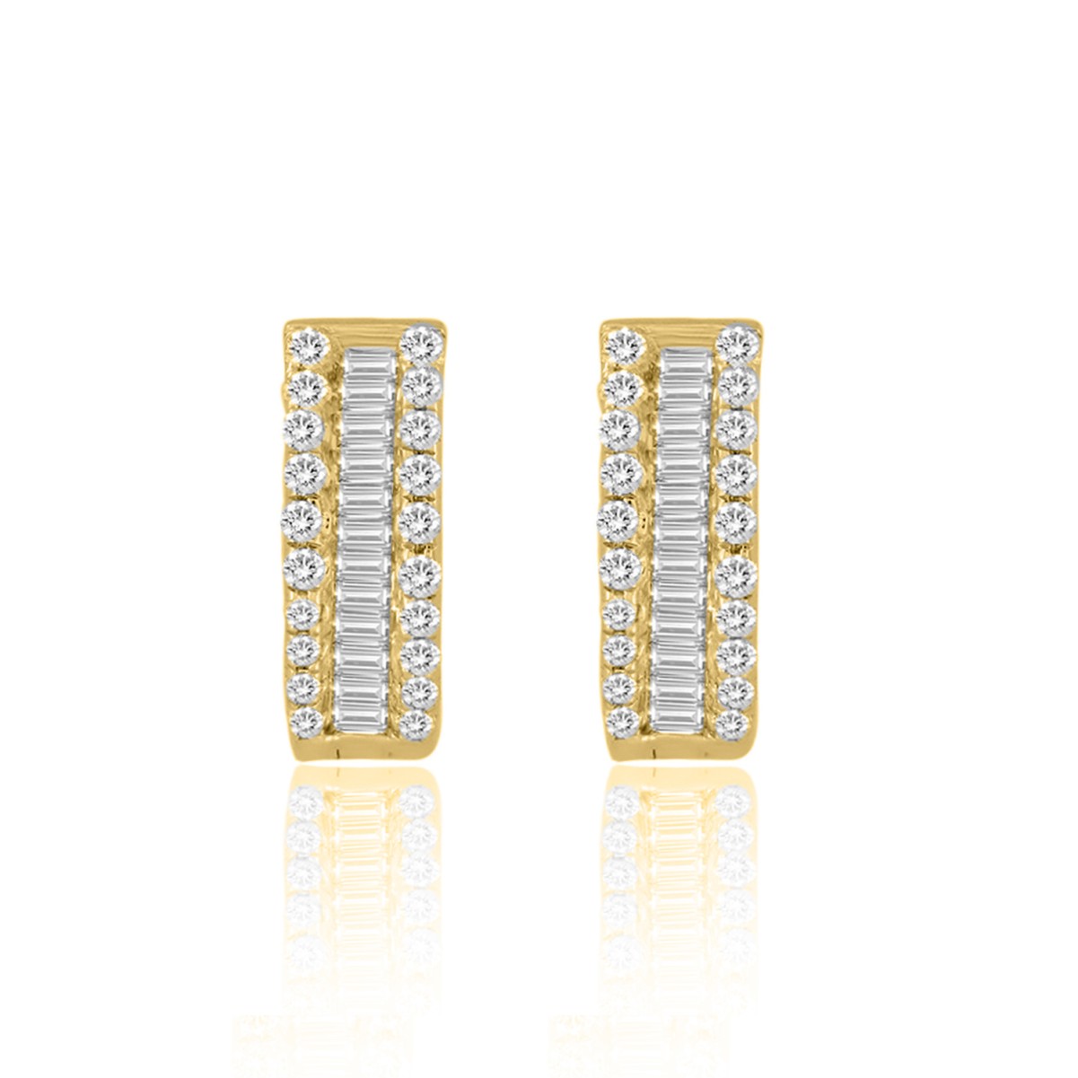 14K YELLOW GOLD 3/8CT ROUND/BAGUETTE DIAMOND LADIES EARRINGS