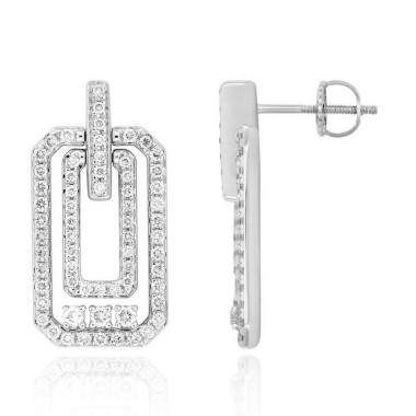 14K WHITE GOLD 7/8CT ROUND DIAMOND LADIES EARRINGS