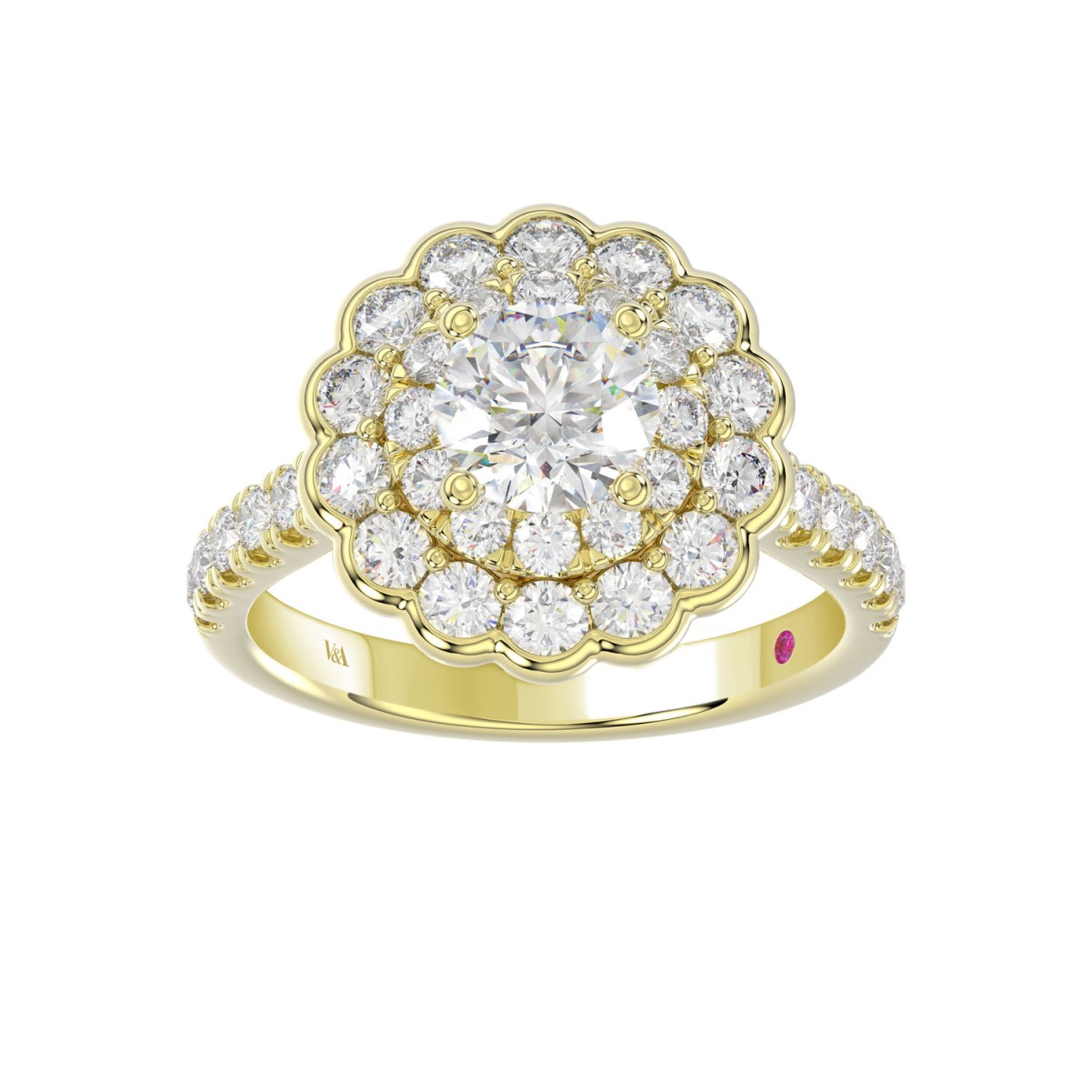 14K YELLOW GOLD 1 1/4CT ROUND DIAMOND LADIES FASHION RING(CENTER STONE ROUND DIAMOND 1/2CT)