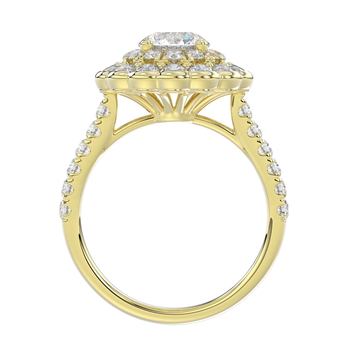 14K YELLOW GOLD 1 1/4CT ROUND DIAMOND LADIES FASHION RING(CENTER STONE ROUND DIAMOND 1/2CT)