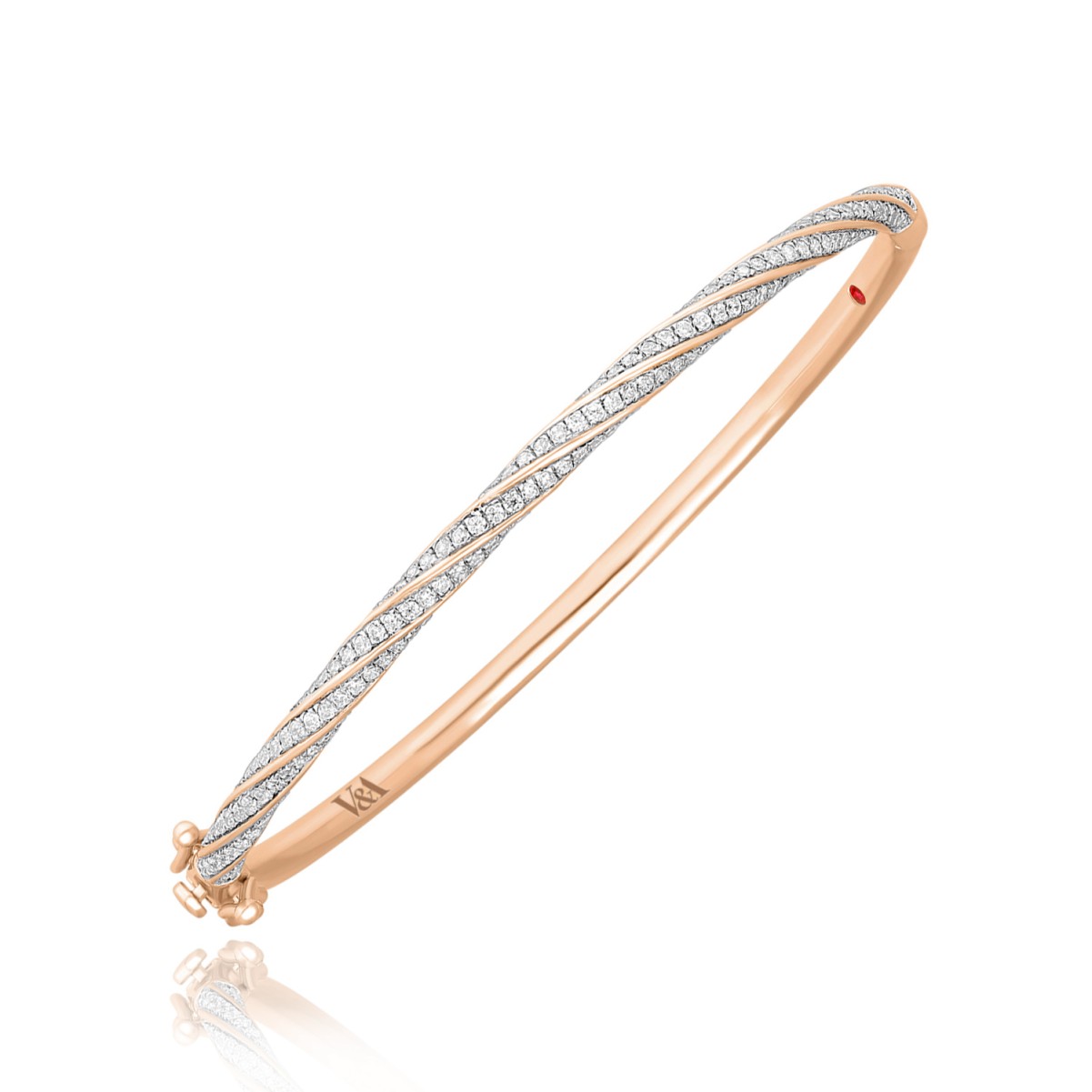 14K ROSE GOLD 1 1/2CT ROUND DIAMOND LADIES BANGLE