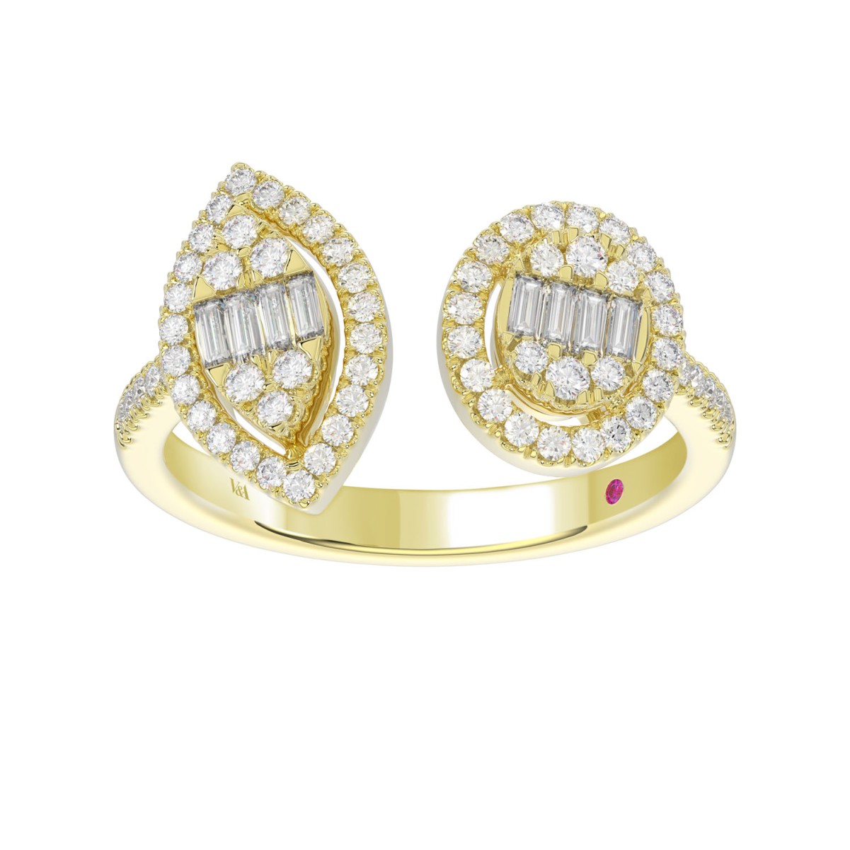 14K YELLOW GOLD 1/2CT ROUND/BAGUETTE DIAMOND LADIES FASHION RING
