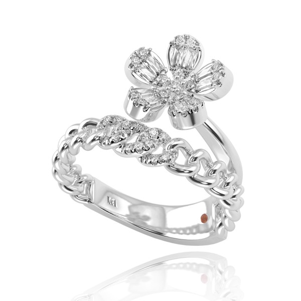 14K WHITE GOLD 3/8CT ROUND/BAGUETTE DIAMOND LADIES...