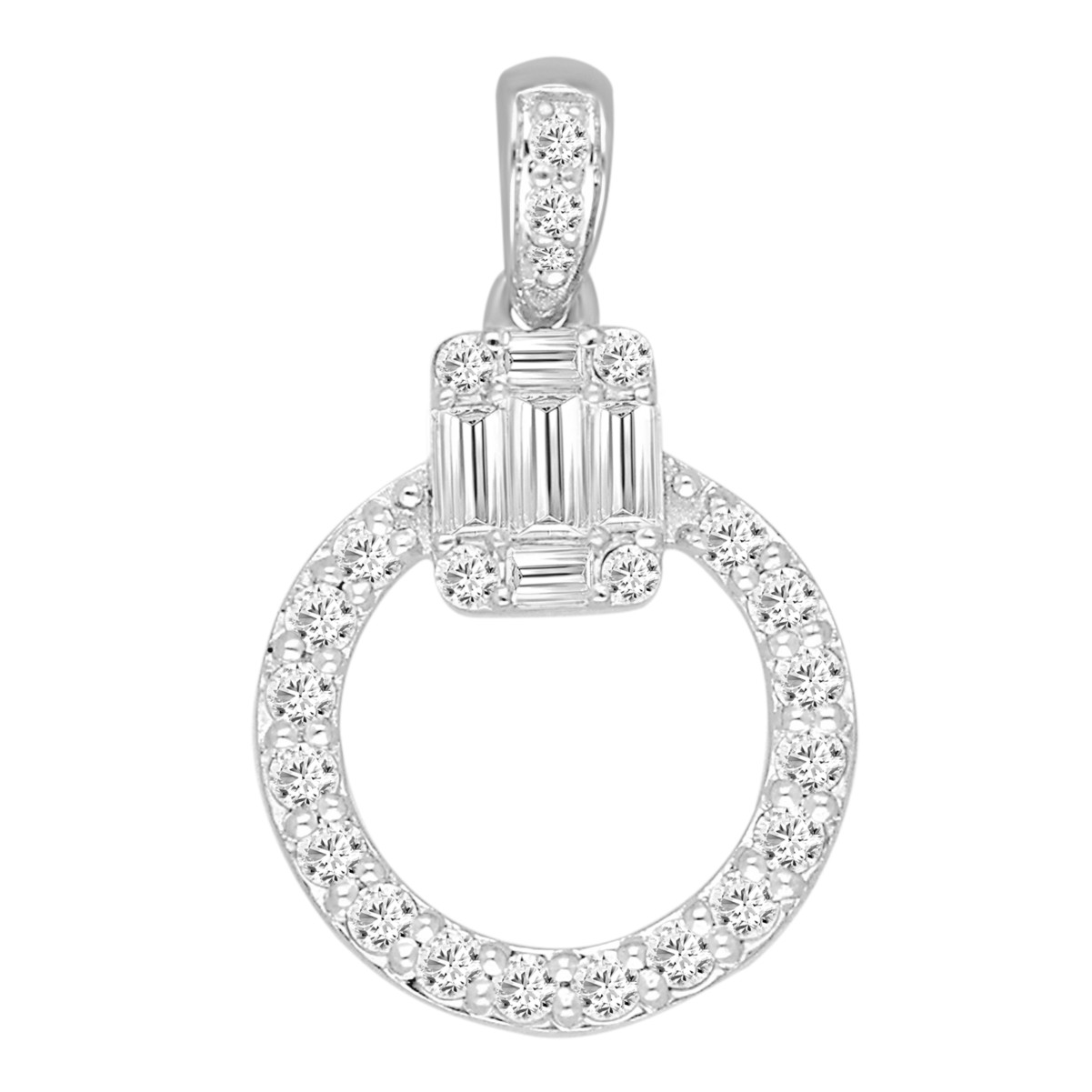 14K WHITE GOLD 1/3CT ROUND/BAGUETTE DIAMOND LADIES PENDANT WITH CHAIN 
