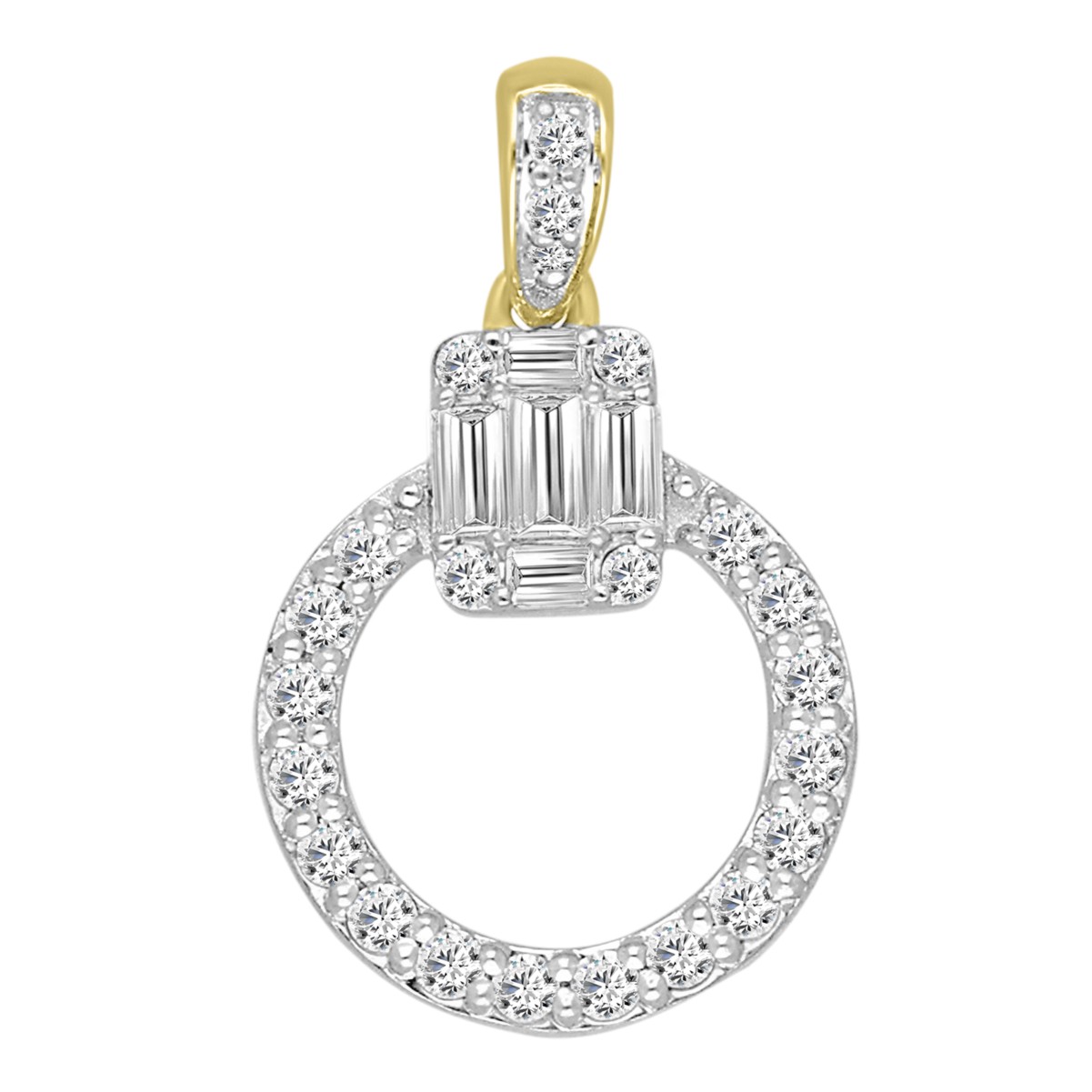 14K YELLOW GOLD 1/3CT ROUND/BAGUETTE DIAMOND LADIES PENDANT WITH CHAIN 