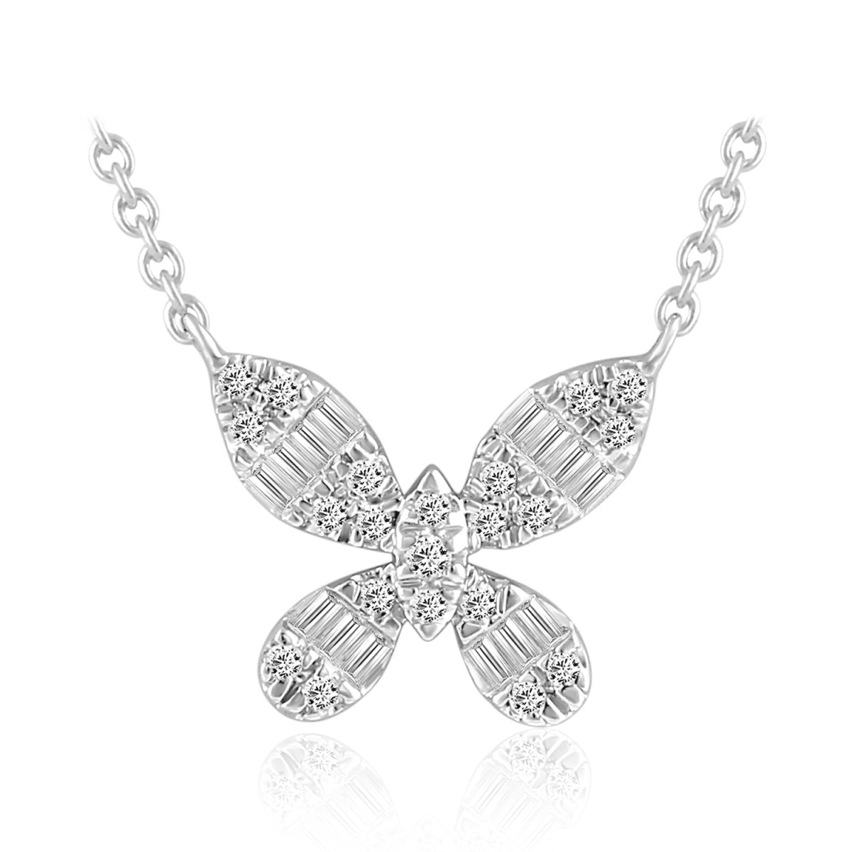 14K WHITE GOLD 1/5CT ROUND/BAGUETTE DIAMOND LADIES PENDANT WITH CHAIN 