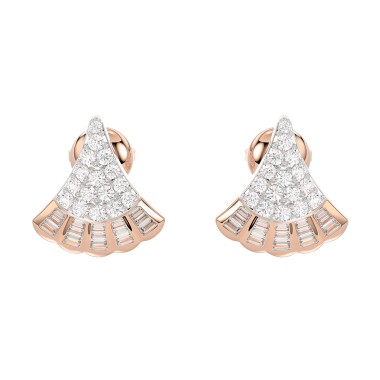 14K ROSE GOLD 1/2CT ROUND/BAGUETTE DIAMOND LADIES EARRINGS