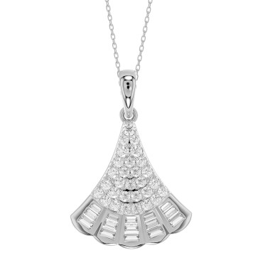 14K WHITE GOLD 1/2CT ROUND/BAGUETTE DIAMOND LADIES PENDANT WITH CHAIN 