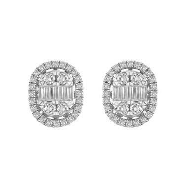 14K WHITE GOLD 1/2CT ROUND/BAGUETTE DIAMOND LADIES EARRINGS