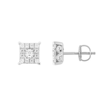 14K WHITE GOLD 1/4CT ROUND/PRINCESS DIAMOND LADIES EARRINGS