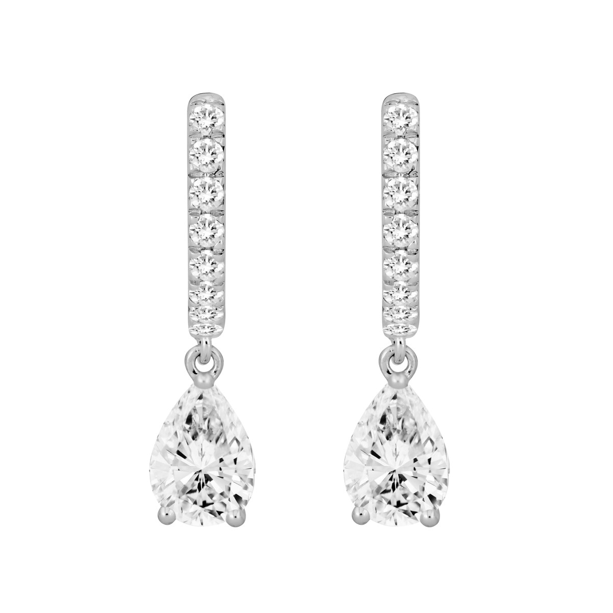 14K WHITE GOLD 1 1/4CT ROUND/PEAR DIAMOND LADIES HOOPS EARRINGS