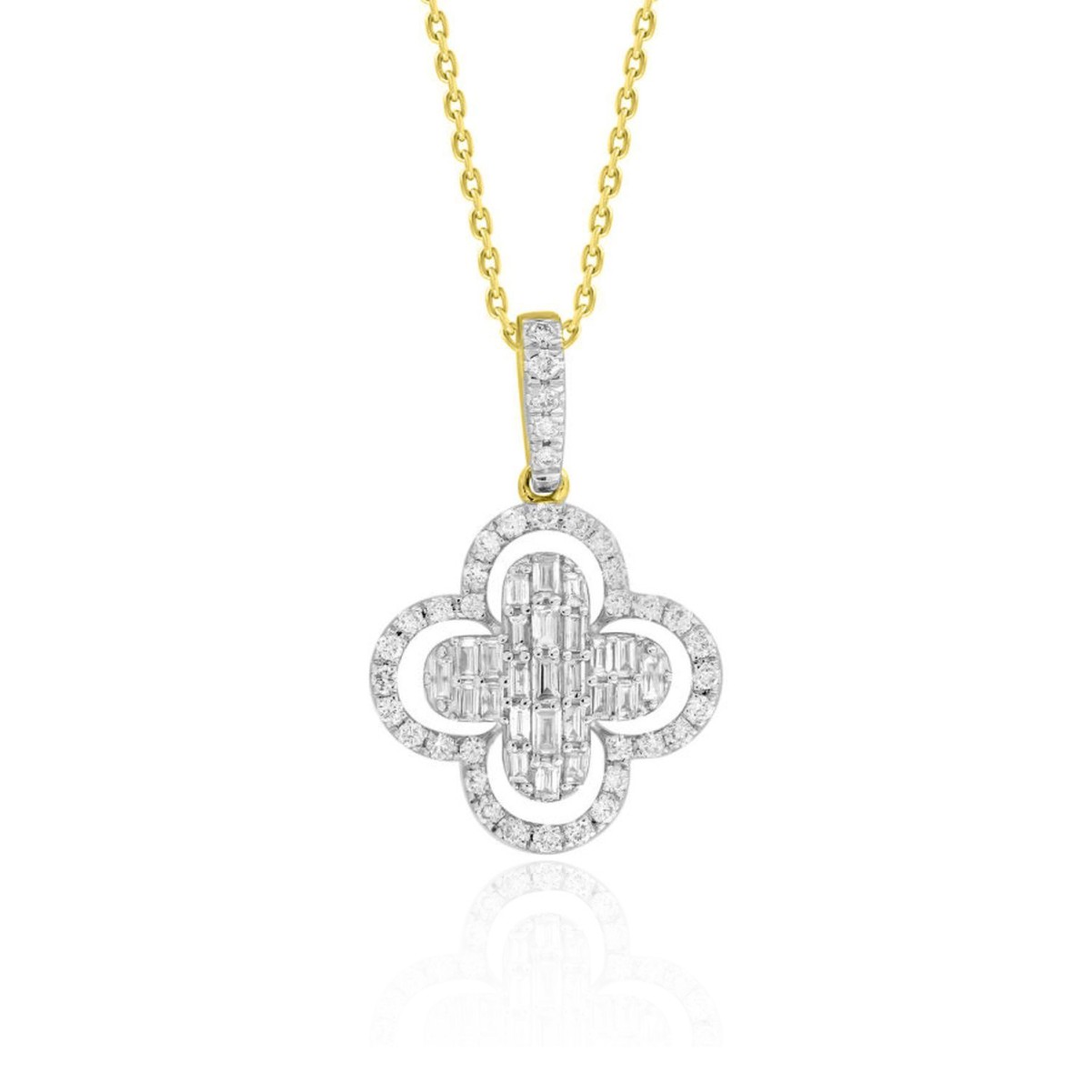 14K YELLOW GOLD 3/8CT ROUND/BAGUETTE DIAMOND LADIES PENDANT WITH CHAIN 