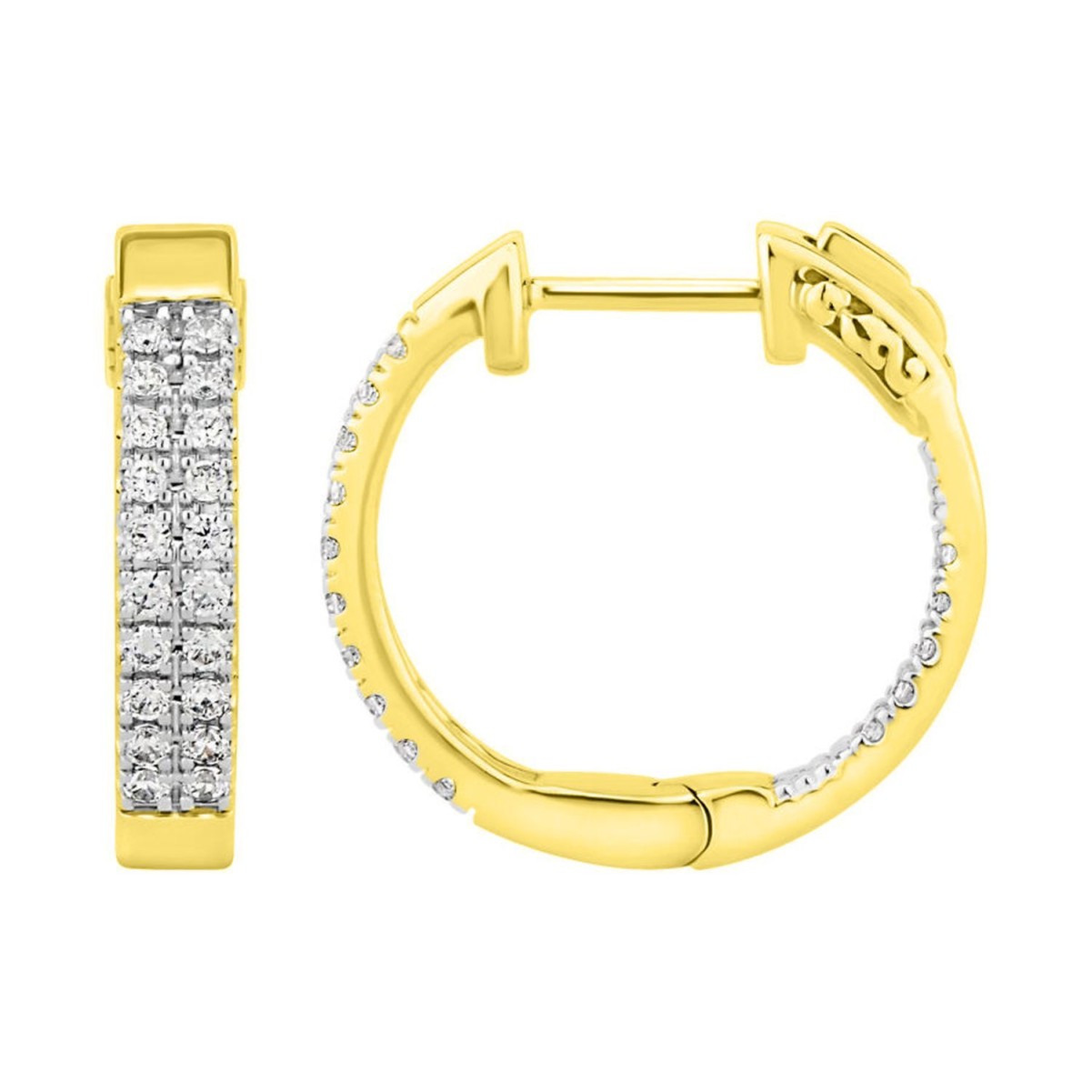 14K YELLOW GOLD 2CT ROUND DIAMOND LADIES HOOPS EARRINGS 