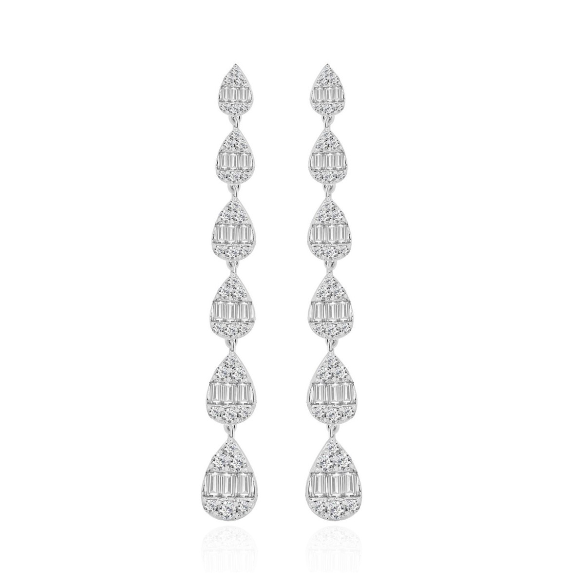 14K WHITE GOLD 1 1/5CT ROUND/BAGUETTE DIAMOND LADIES EARRINGS